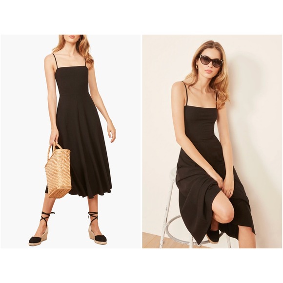 Reformation Womens Bettie Ribbed Spaghetti Strap Dress Size M Black Romantic - Picture 1 of 14